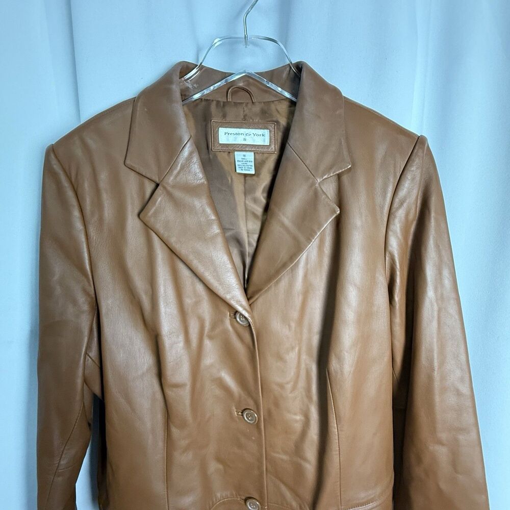 Preston & York Genuine Lambskin Leather Blazer In Cognac Brown Sz 1X - Picture 3 of 8